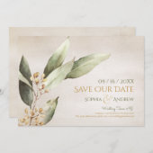 植物性の緑のヴィンテージ素朴な日付を保存 セーブザデート (正面/裏面)