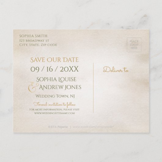 植物性の緑のヴィンテージ素朴な日付を保存 案内ポストカード (裏面)