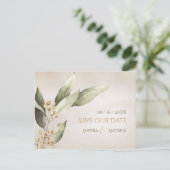 植物性の緑のヴィンテージ素朴な日付を保存 案内ポストカード (スタンド正面)