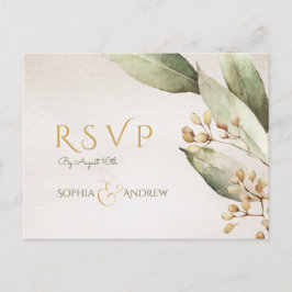 植物性の緑のヴィンテージ素朴な結婚式RSVP インビテーションポストカード