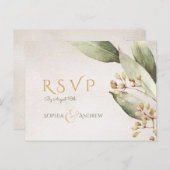 植物性の緑のヴィンテージ素朴な結婚式RSVP インビテーションポストカード (正面/裏面)