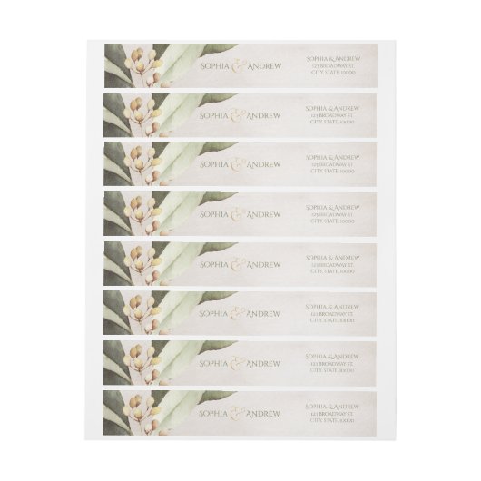 植物性の緑のヴィンテージ素朴結婚性のモノグラム ラップアラウンドラベル (シート)