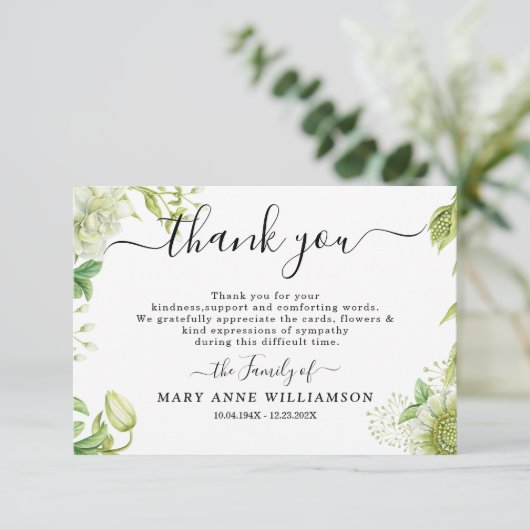 植物性の緑の台本の葬儀サンキューカード サンキューカード (スタンド正面)