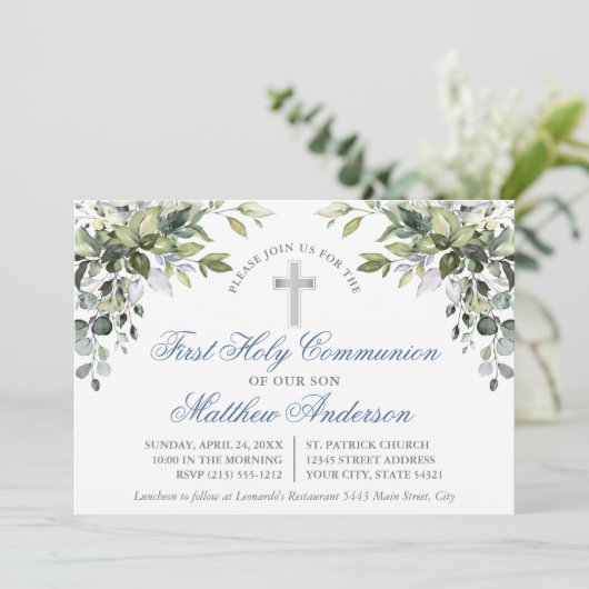 植物性の緑の塵の青の最初の聖餐会 招待状 (スタンド正面)