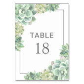 植物性の緑の多肉植物エレガントな結婚式 テーブルナンバー (裏面)
