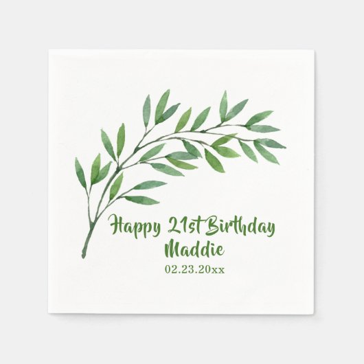 植物性の緑の枝の名前の内接 スタンダードカクテルナプキン (正面)