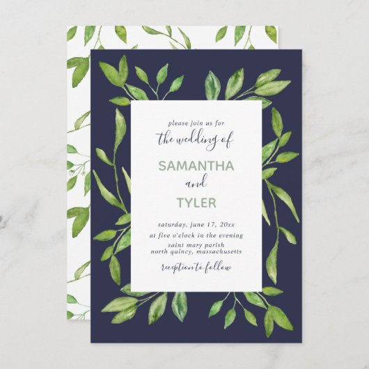 植物性の緑の水のカラープティ結婚ズ 招待状 (正面/裏面)