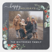 植物性の緑の水の色のチョーク素朴ボード スクエアシール (正面)