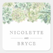 植物性の緑の水の色の多肉類結婚の スクエアシール (正面)