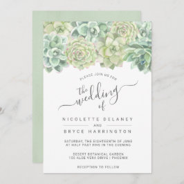 植物性の緑の水の色の多肉類結婚の 招待状