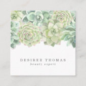 植物性の緑の水色の多肉植物 スクエア名刺 (正面)