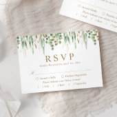 植物性の緑の水色の金ゴールド結婚ズ 出欠カード