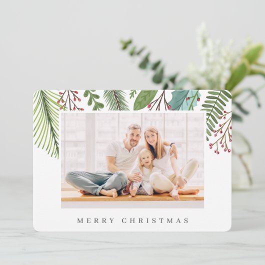 植物性の緑の葉のクリスマスモダン シーズンカード (スタンド正面)