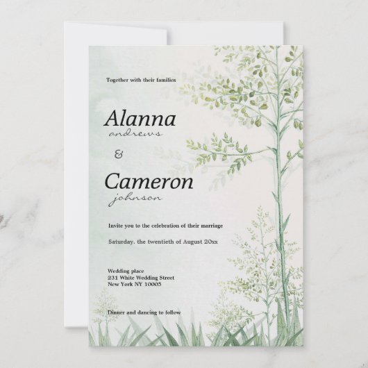 植物性の緑の葉のフローラ素朴結婚性 招待状