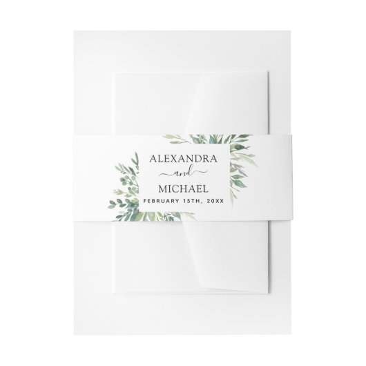 植物性の緑の葉の水の色の結婚インビ 招待状ベリーバンド (正面例)