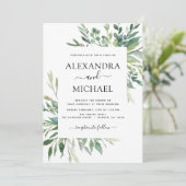 植物性の緑の葉の水の色の結婚インビ 招待状 (スタンド正面)