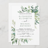 植物性の緑の葉の水の色の結婚インビ 招待状 (正面/裏面)