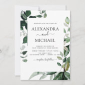 植物性の緑の葉の水の色の結婚インビ 招待状 (正面)