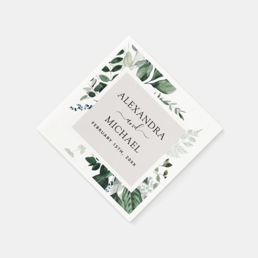 植物性の緑の葉の水の色結婚のナップ スタンダードカクテルナプキン (角)