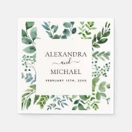 植物性の緑の葉の水の色結婚のナップ スタンダードカクテルナプキン