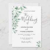 植物性の緑の葉の結婚台本 招待状 (正面)