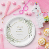 植物性の緑の葉エレガントの金ゴールド結婚ズ ペーパープレート (パーティー)