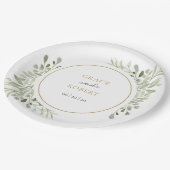 植物性の緑の葉エレガントの金ゴールド結婚ズ ペーパープレート (アングル)