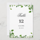 植物性の緑の葉シンプルのテーブル番号 招待状 (正面)