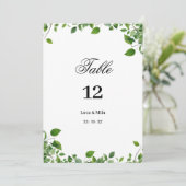 植物性の緑の葉シンプルのテーブル番号 招待状 (スタンド正面)