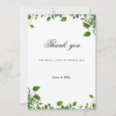 植物性の緑の葉シンプルの花ありがとう 招待状 (正面)