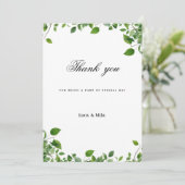 植物性の緑の葉シンプルの花ありがとう 招待状 (スタンド正面)