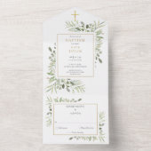 植物性の緑の葉人々のバプテスマ オールインワン招待状 (内側)