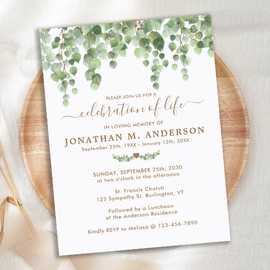 植物性の緑の葬儀お祝い インビテーションポストカード