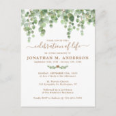 植物性の緑の葬儀お祝い インビテーションポストカード (正面)