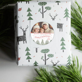 植物性の緑の赤い緑の写真メリークリスマス ラウンドシール