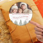 植物性の緑の赤い緑の写真メリークリスマス ラウンドシール