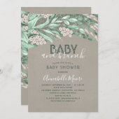 植物性の緑の赤ちゃんシャワー |ベビーとブランチ 招待状 (正面/裏面)