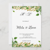 植物性の緑の金ゴールドの結婚葉 招待状 (正面)