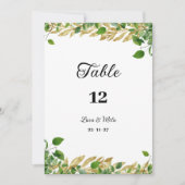 植物性の緑の金ゴールドの葉のテーブル番号 招待状 (正面)