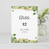 植物性の緑の金ゴールドの葉のテーブル番号 招待状 (スタンド正面)