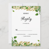 植物性の緑の金ゴールドの葉ウェディングRSVP 招待状 (正面)