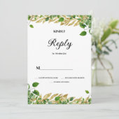 植物性の緑の金ゴールドの葉ウェディングRSVP 招待状 (スタンド正面)
