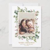 植物性の緑の金ゴールドメリークリスマスフォトホリ シーズンカード (正面)