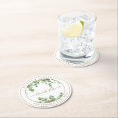 植物性の緑の金ゴールド結婚式の日付を保存 ラウンドペーパーコースター (インサイチュ)