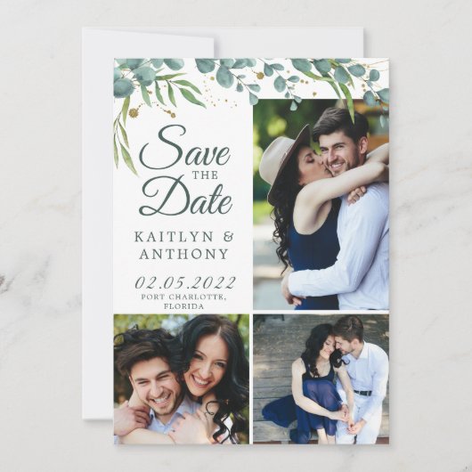 植物性の緑の金ゴールド7 Photo Save The Date セーブザデート (正面)