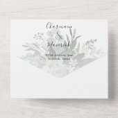 植物性の緑のQRコード結婚ズ オールインワン招待状 (裏面)