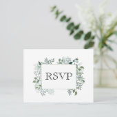 植物性の緑のRSVPの結婚フレームリーフ ポストカード (スタンド正面)