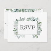 植物性の緑のRSVPの結婚フレームリーフ ポストカード (正面/裏面)