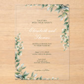 植物性の緑葉の結婚式 アクリル招待状 (正面)