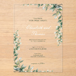 植物性の緑葉の結婚式 アクリル招待状